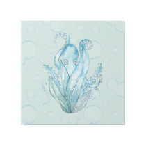 Cute Octopus Hiding Seaweed &amp; Bubbles | Watercolor Gallery Wrap