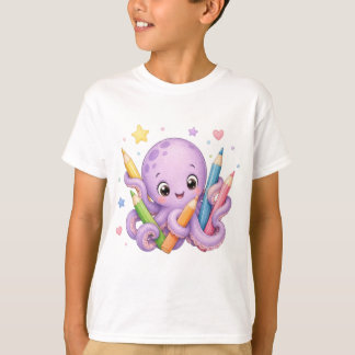 Cute Octopus holding Colored Pencils T-Shirt