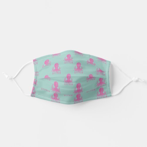 Cute Octopus Illustration Pattern Aqua and Fuchsia Adult Cloth Face Mask