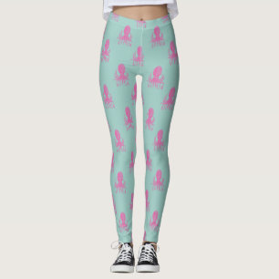 Cute Octopus Illustration Pattern Aqua and Fuchsia Leggings