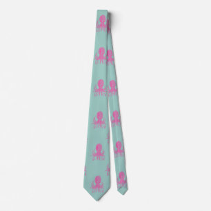 Cute Octopus Illustration Pattern Aqua and Fuchsia Neck Tie