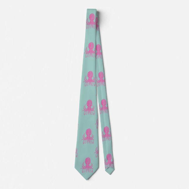 Cute Octopus Illustration Pattern Aqua and Fuchsia Neck Tie (Front)