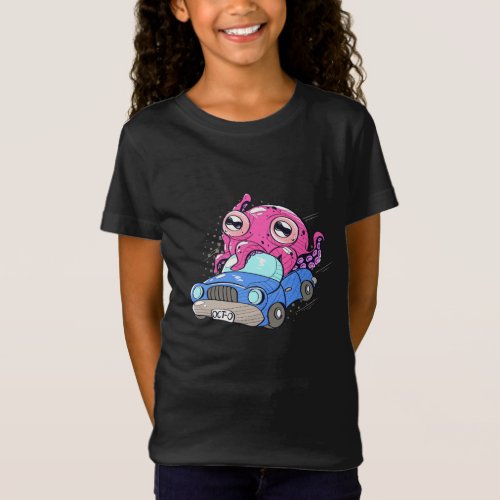 Cute Octopus In Car Funny Octopus Kids T_Shirt