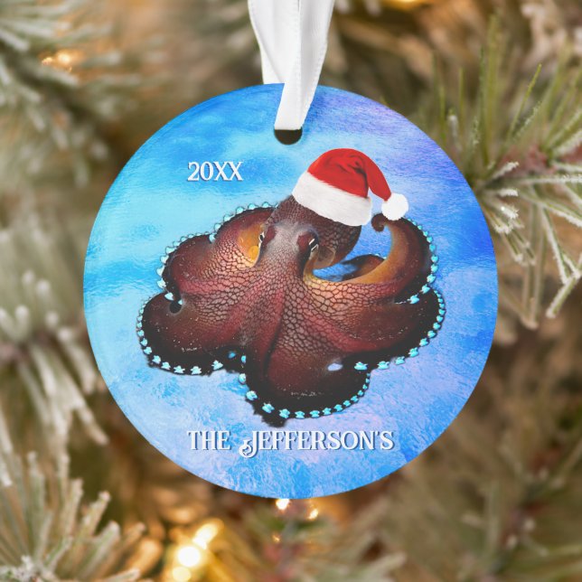 Cute Octopus in Santa Hat   Ornament (Tree)