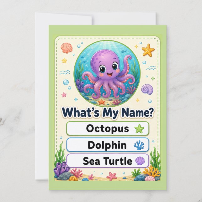 Cute Octopus Learning Flashcard for Kids Thank You Card (Front)