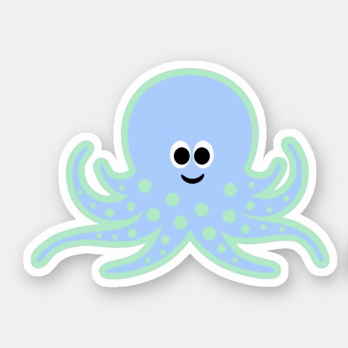 Cute Octopus Light Blue and Green with Polka_Dots Sticker