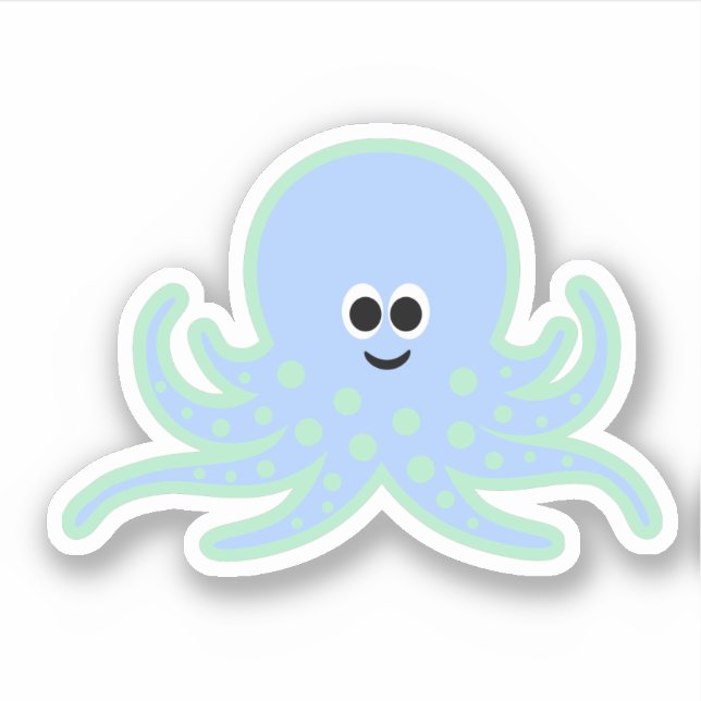 Cute Octopus Light Blue and Green with Polka-Dots Sticker (Front)