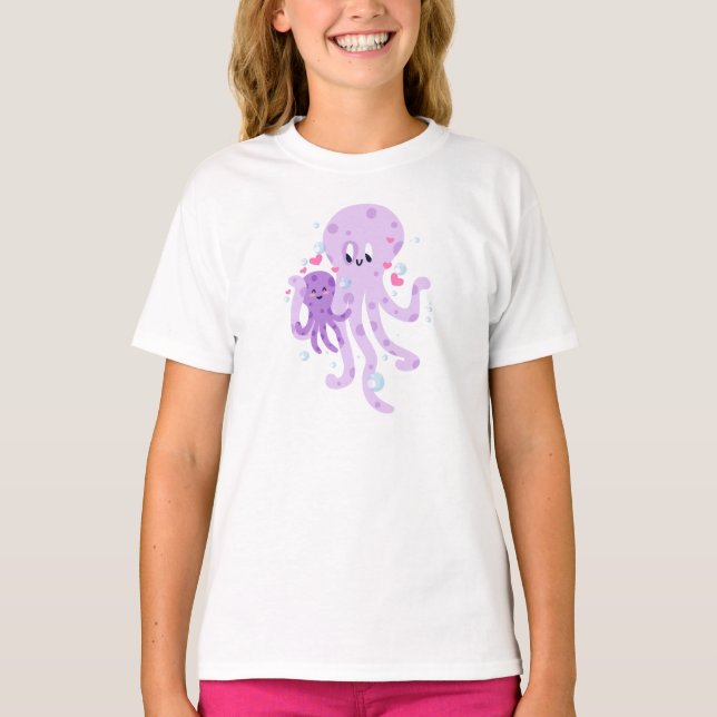 Cute Octopus Mom Drawing Art T-Shirt (Front)