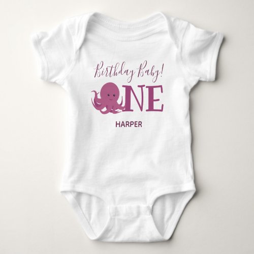 Cute Octopus One Name First Birthday Baby Bodysuit