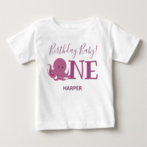 Cute Octopus One Name First Birthday Baby T_Shirt