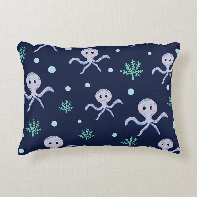 Cute Octopus Pattern Accent Pillow (Front)