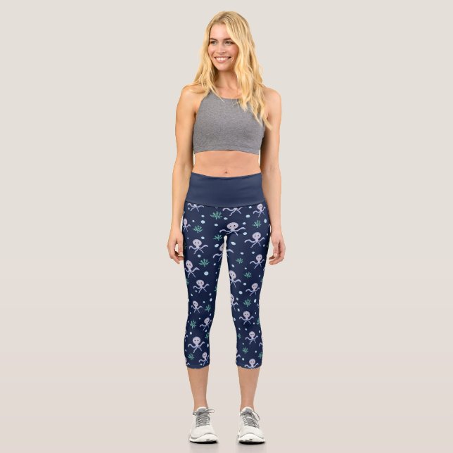 Cute Octopus Pattern Capri Leggings (Front)