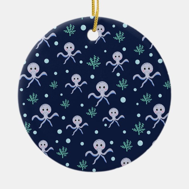 Cute Octopus Pattern Ceramic Ornament (Front)