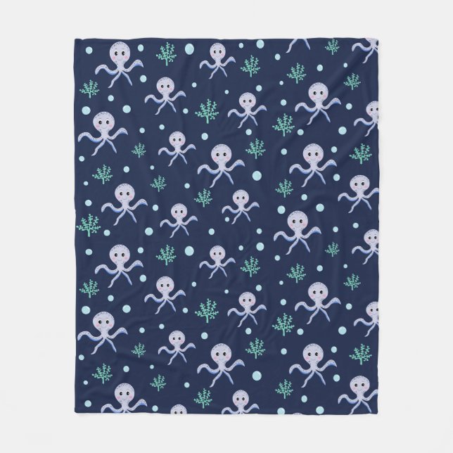 Cute Octopus Pattern Fleece Blanket (Front)