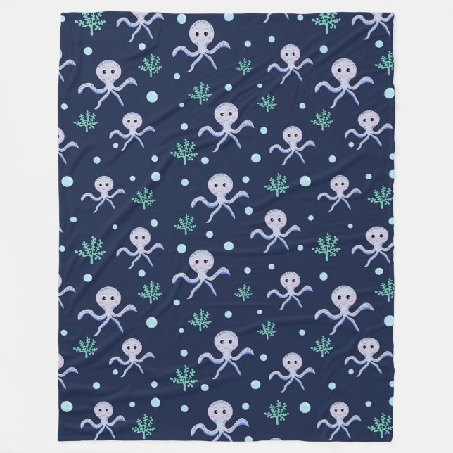 Cute Octopus Pattern Fleece Blanket (Front)
