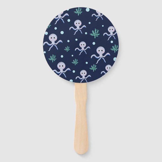 Cute Octopus Pattern Hand Fan (Front)