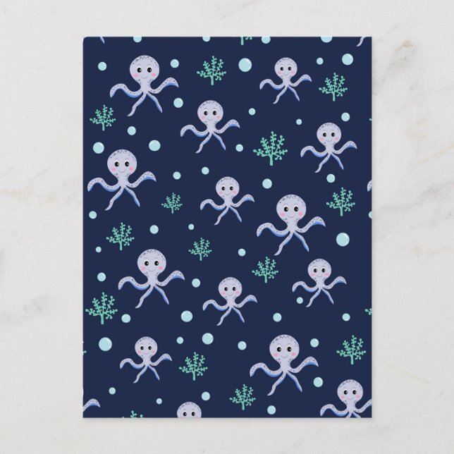 Cute Octopus Pattern Holiday Postcard (Front)