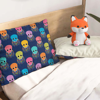 Cute Octopus Pattern on Blue Pillow Case