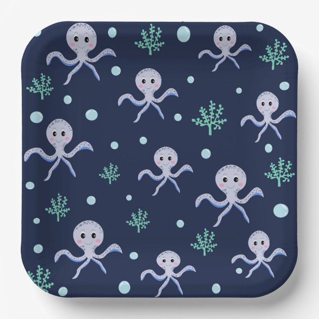 Cute Octopus Pattern Paper Plates (Front)