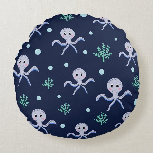 Cute Octopus Pattern Round Pillow (Front)