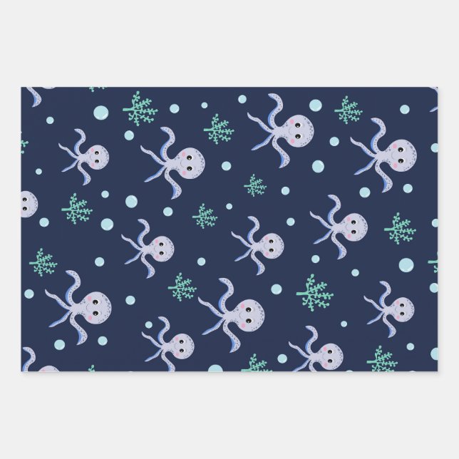 Cute Octopus Pattern Wrapping Paper Sheets (Front)