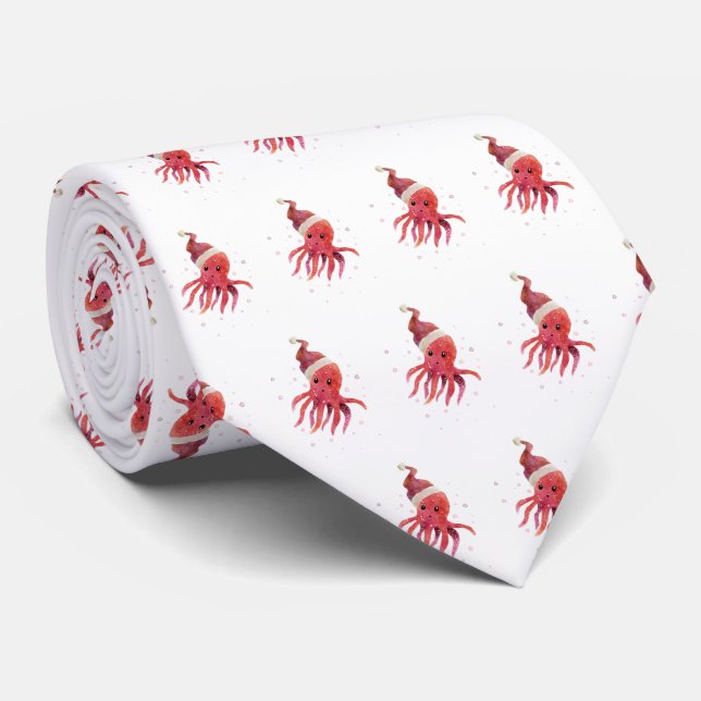 Cute Octopus Santa Hat Neck Tie (Rolled)