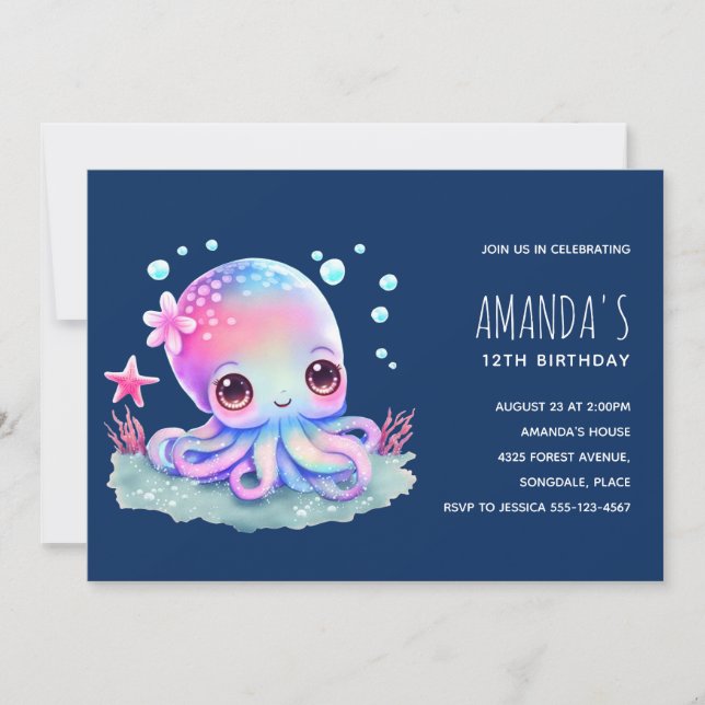 Cute Octopus Sea Creature Birthday Invitation (Front)