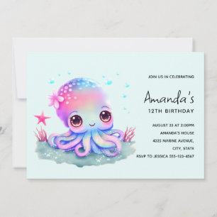 Cute Octopus Sea Creature Birthday Invitation