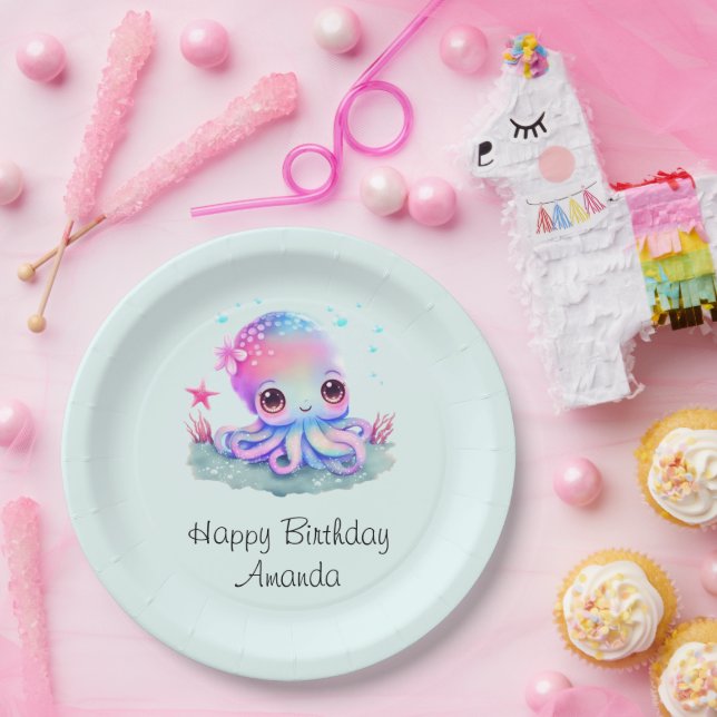Cute Octopus Sea Creature Birthday Paper Plates (Party)