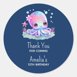 Cute Octopus Sea Creature Birthday Thank You Classic Round Sticker