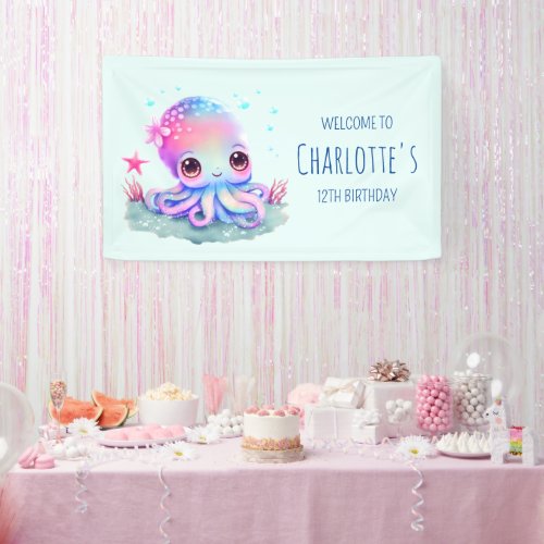 Cute Octopus Sea Creature Birthday Welcome Banner