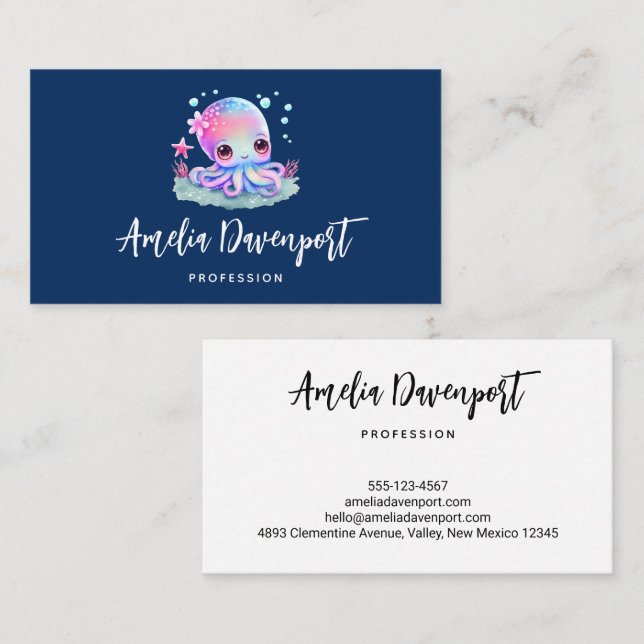 Cute Octopus Sea Creature Business Card (Front/Back)