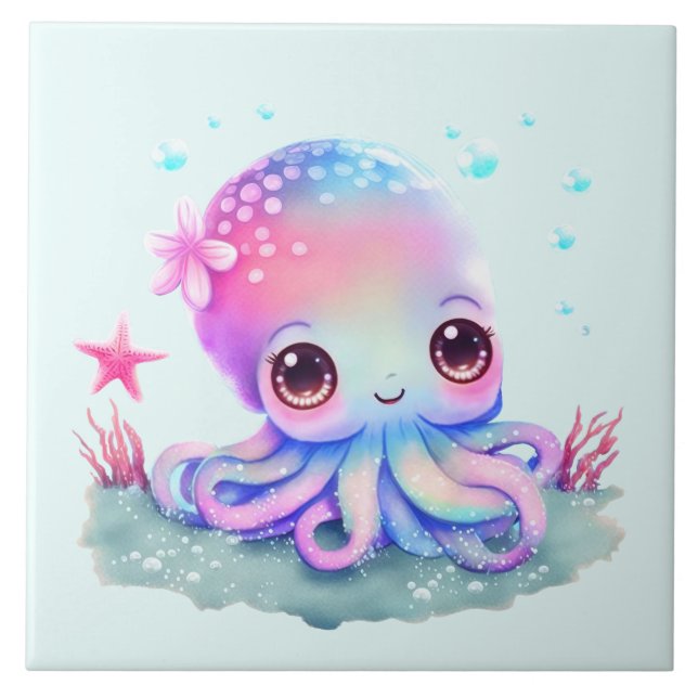 Cute Octopus Sea Creature Ceramic Tile (Front)