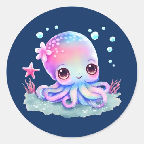 Cute Octopus Sea Creature Classic Round Sticker