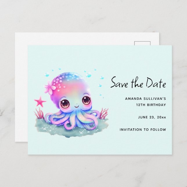 Cute Octopus Sea Creature Save the Date Invitation Postcard (Front/Back)