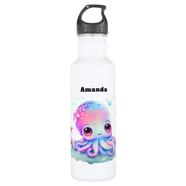 Cute Octopus Sea Creature Stainless Steel Water Bottle (Front)