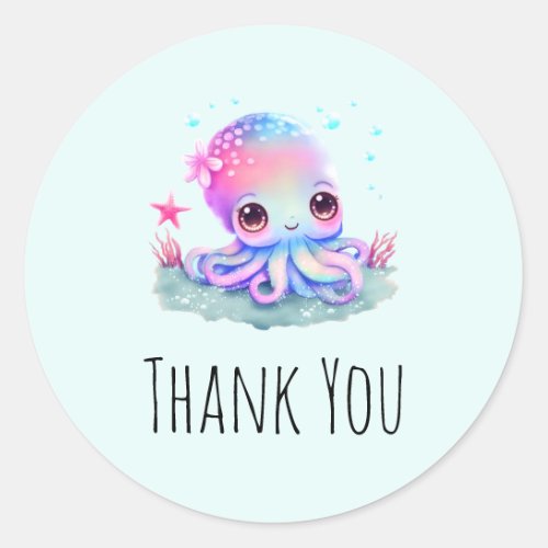 Cute Octopus Sea Creature Thank You Classic Round Sticker