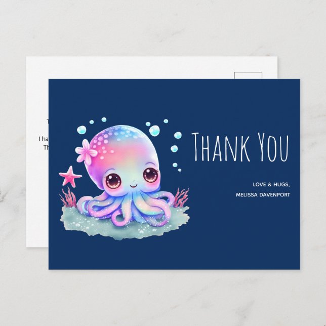 Cute Octopus Sea Creature Thank You Postcard (Front/Back)