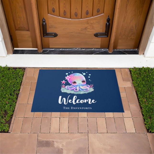 Cute Octopus Sea Creature Welcome Doormat (Outdoor)