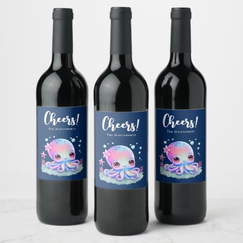 Cute Octopus Sea Creature Wine Label