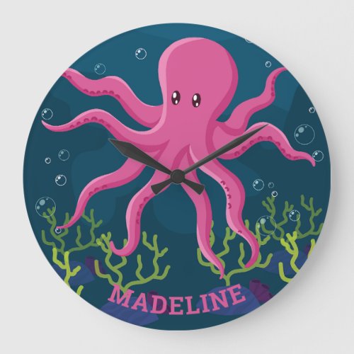 Cute Octopus Sea Ocean Name  Large Clock