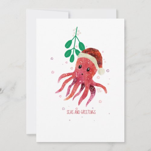 Cute Octopus Seas and Greetings Mistletoe Holiday Card