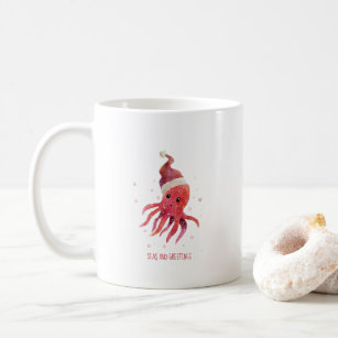 Cute Octopus Seas and Greetings Santa Hat Coffee Mug