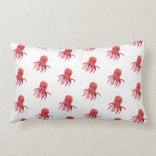 Cute Octopus Seas and Greetings Santa Hat Lumbar Pillow