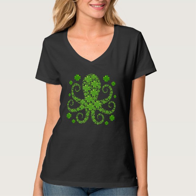 Cute Octopus Shamrock Irish Animals St Patricks Da T-Shirt (Front)