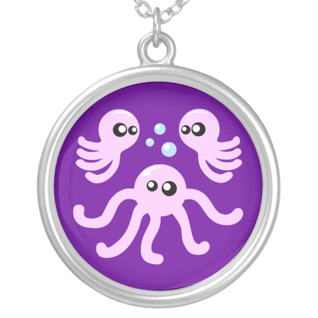 Cute Octopus Silver Plated Necklace (Front)