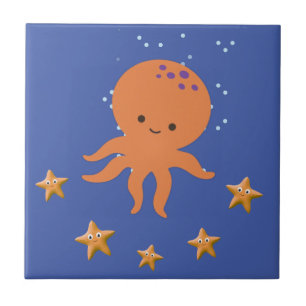 Cute Octopus Starfish Cartoon Ceramic Tile
