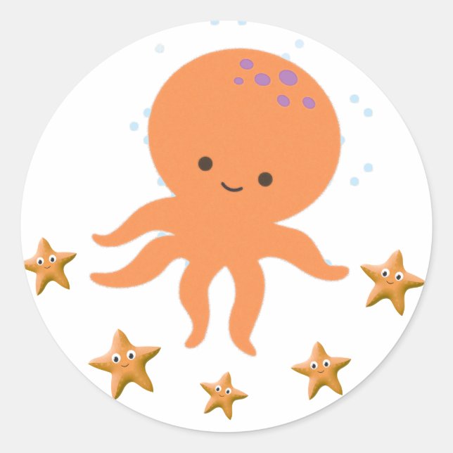Cute Octopus Starfish Cartoon Classic Round Sticker (Front)
