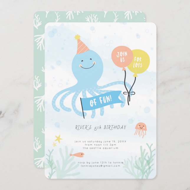 Cute Octopus Under the Sea Invitation (Front/Back)