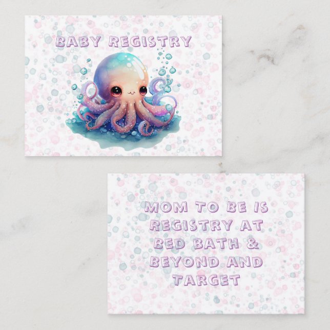 Cute Octopus Watercolor Baby Registry Business Card (Front/Back)